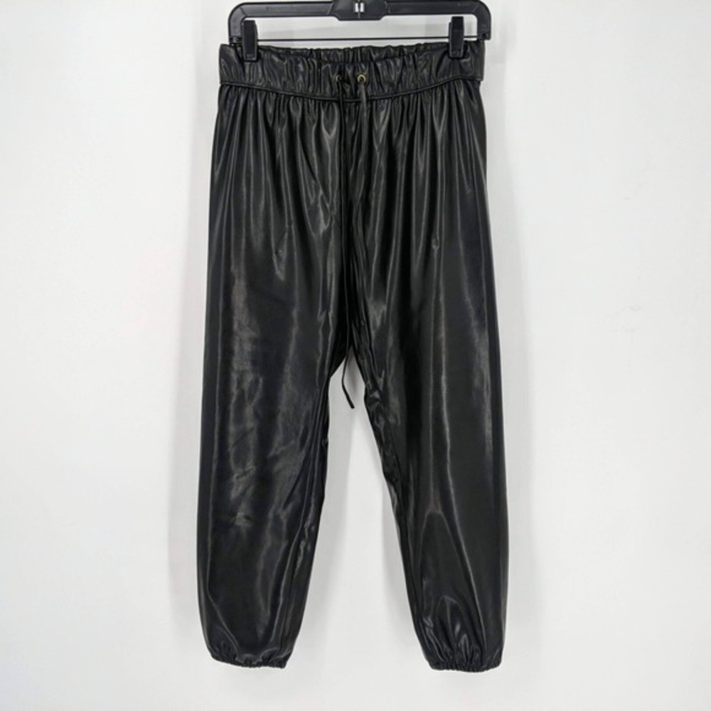 Enza Costa Faux Leather Drawstring Elastic Jogger Pants Black Women's Sz 1 Small